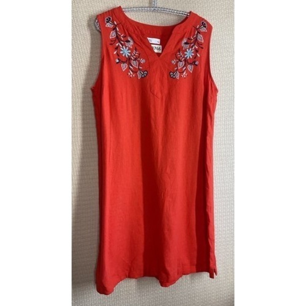 Croft & Barrow Red Coral Floral Embroidered Midi Shift Dress Women L‎ India